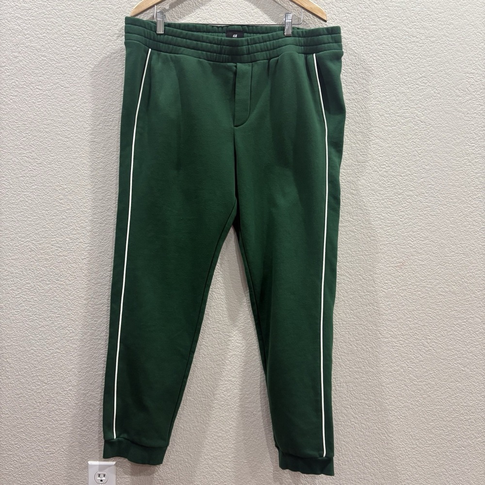 H&M Mens Green Slim Fit Jogger Pants XXL Side Stripe Athletic Sweatpants